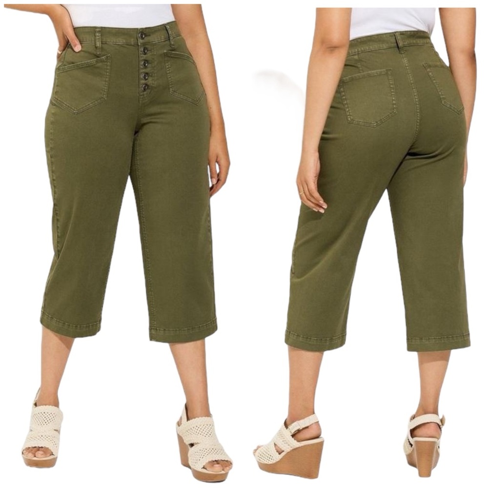 TORRID ☆ Cropped Wide Leg Stretch Twill Button Fly Pants